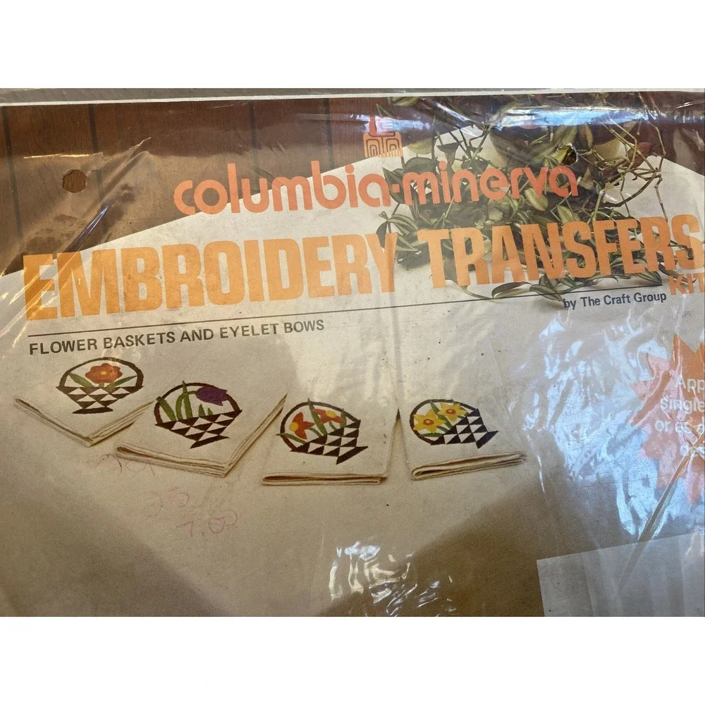 CM Embroidery Transfers Kit Flower Baskets and Eyelet Bows #6581 vtg New Sealed